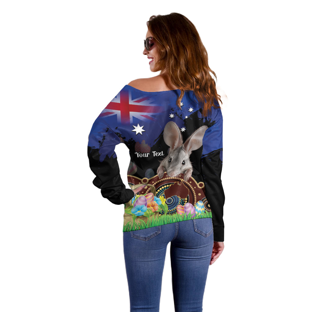 Personalised Australia Easter Day Off Shoulder Sweater Aussie Bilby Aboriginal Art