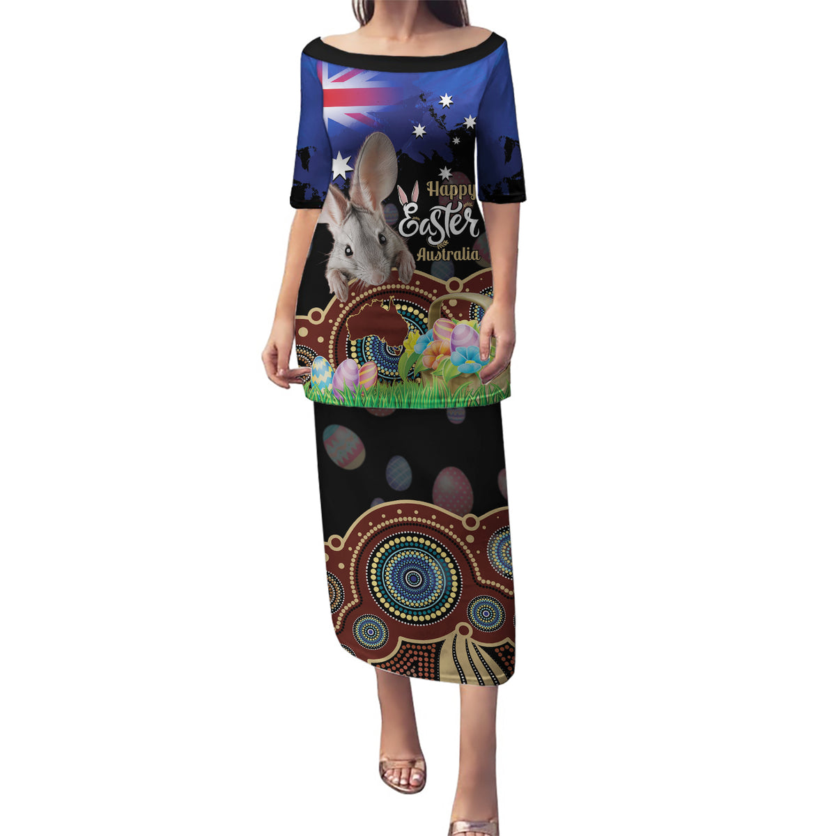 Personalised Australia Easter Day Puletasi Aussie Bilby Aboriginal Art