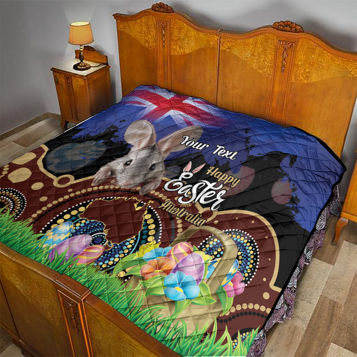 Personalised Australia Easter Day Quilt Aussie Bilby Aboriginal Art