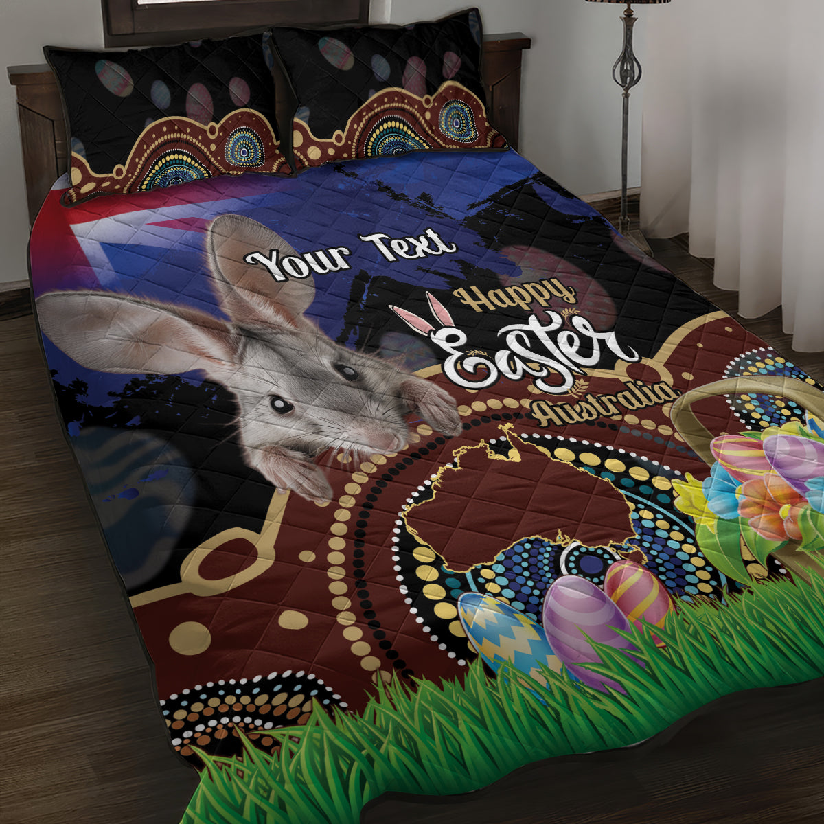 Personalised Australia Easter Day Quilt Bed Set Aussie Bilby Aboriginal Art