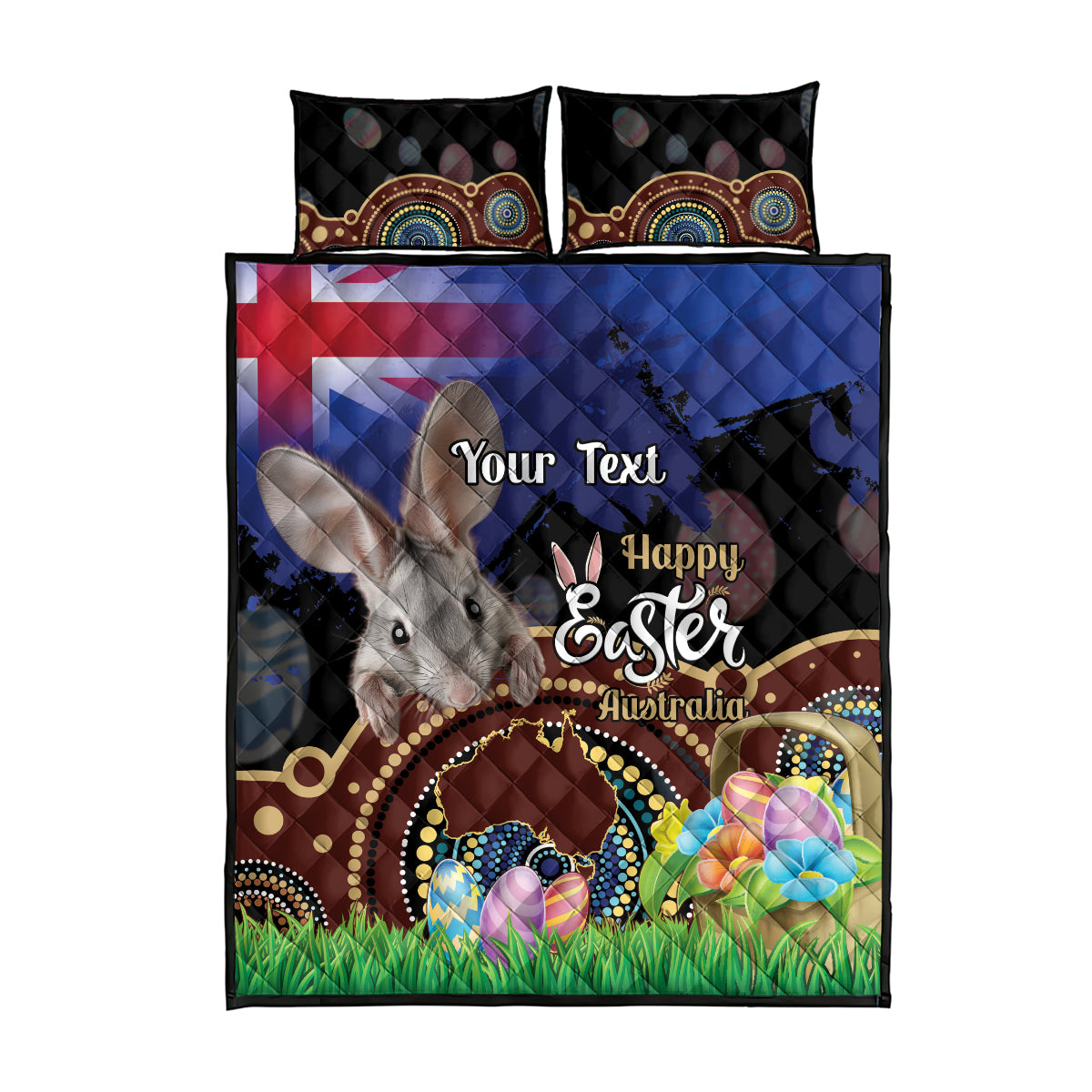 Personalised Australia Easter Day Quilt Bed Set Aussie Bilby Aboriginal Art