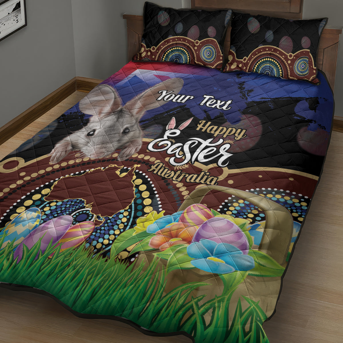 Personalised Australia Easter Day Quilt Bed Set Aussie Bilby Aboriginal Art