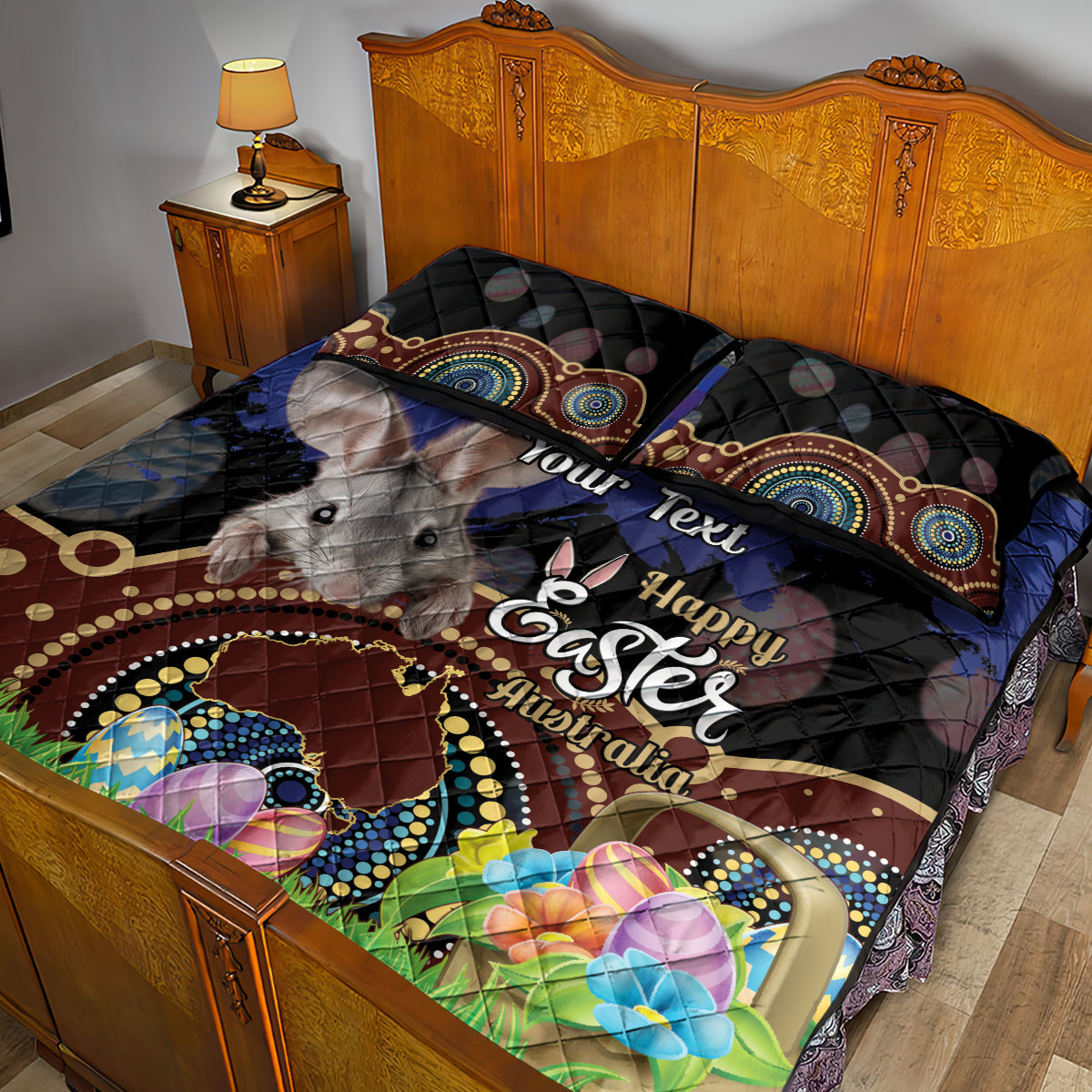 Personalised Australia Easter Day Quilt Bed Set Aussie Bilby Aboriginal Art