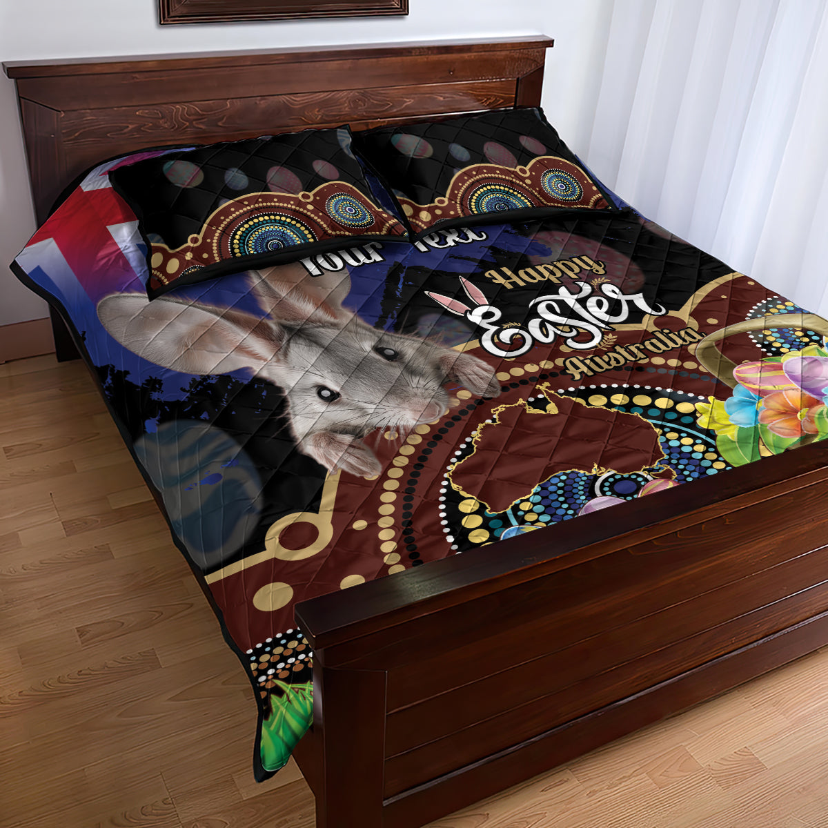 Personalised Australia Easter Day Quilt Bed Set Aussie Bilby Aboriginal Art