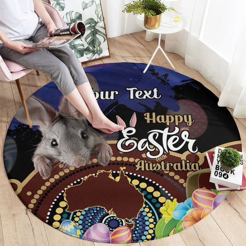 Personalised Australia Easter Day Round Carpet Aussie Bilby Aboriginal Art