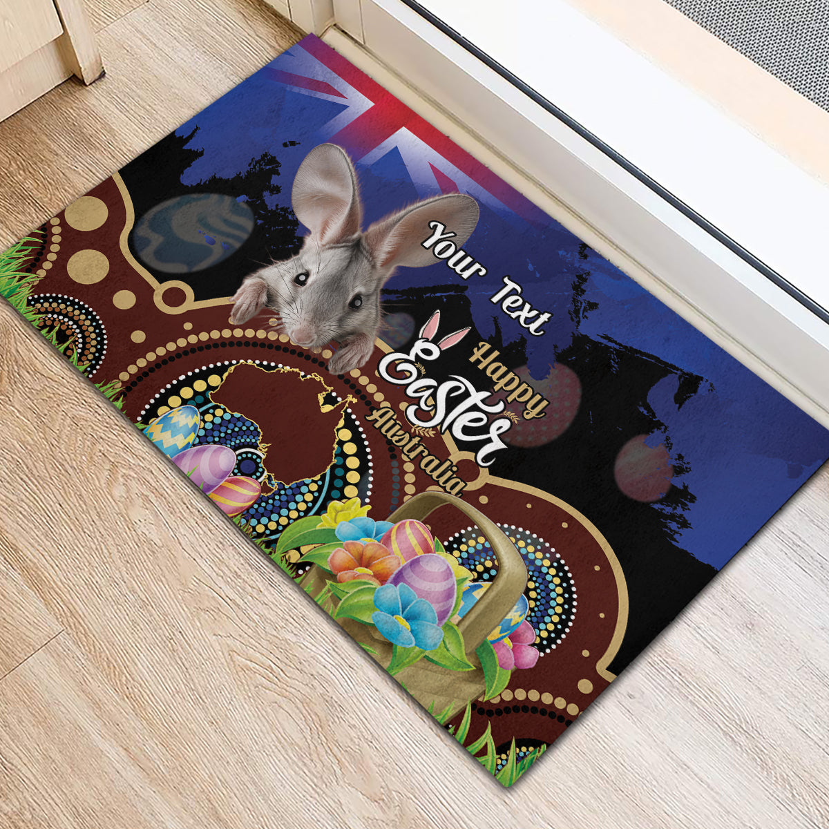 Personalised Australia Easter Day Rubber Doormat Aussie Bilby Aboriginal Art