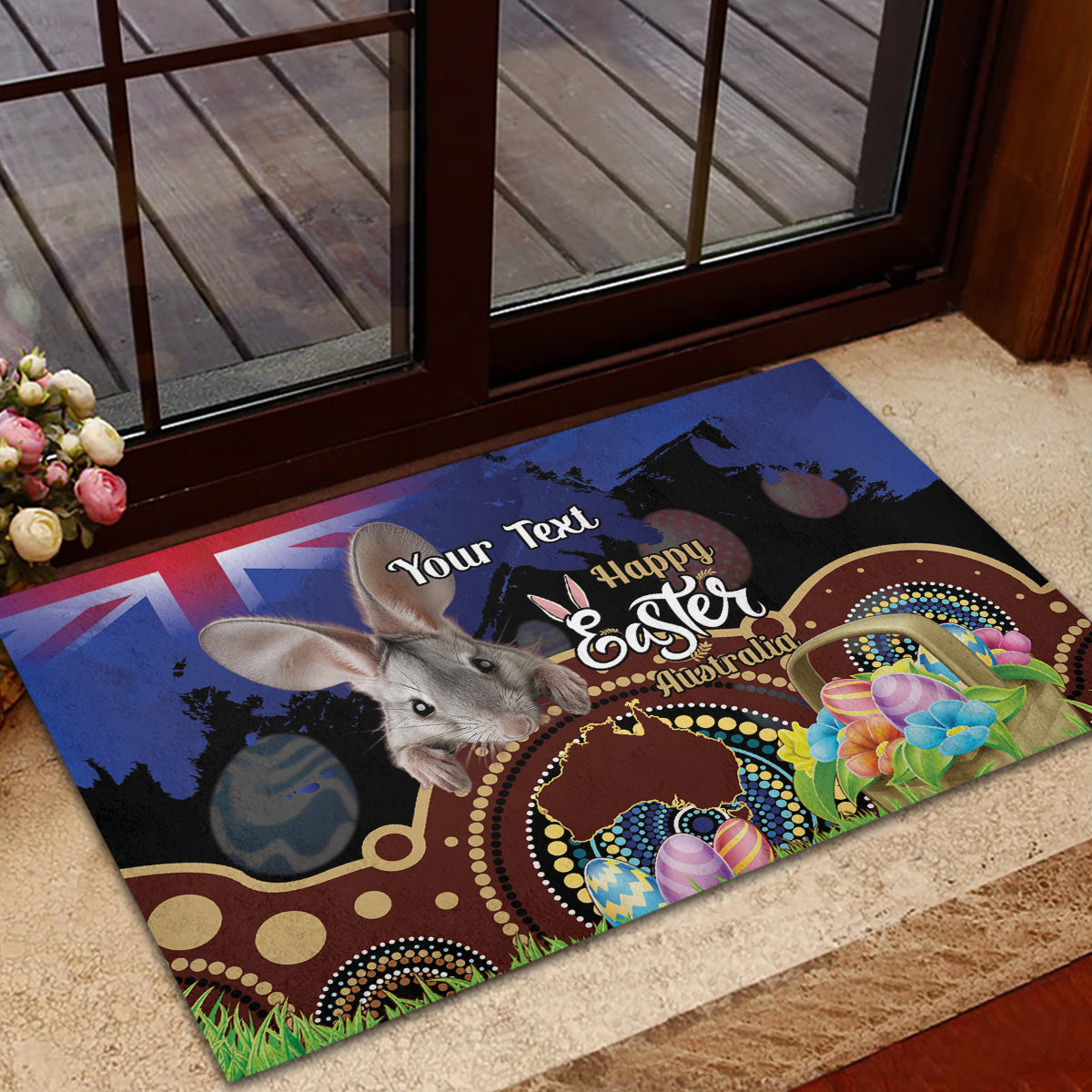 Personalised Australia Easter Day Rubber Doormat Aussie Bilby Aboriginal Art