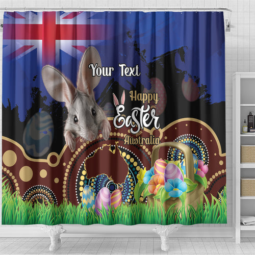 Personalised Australia Easter Day Shower Curtain Aussie Bilby Aboriginal Art