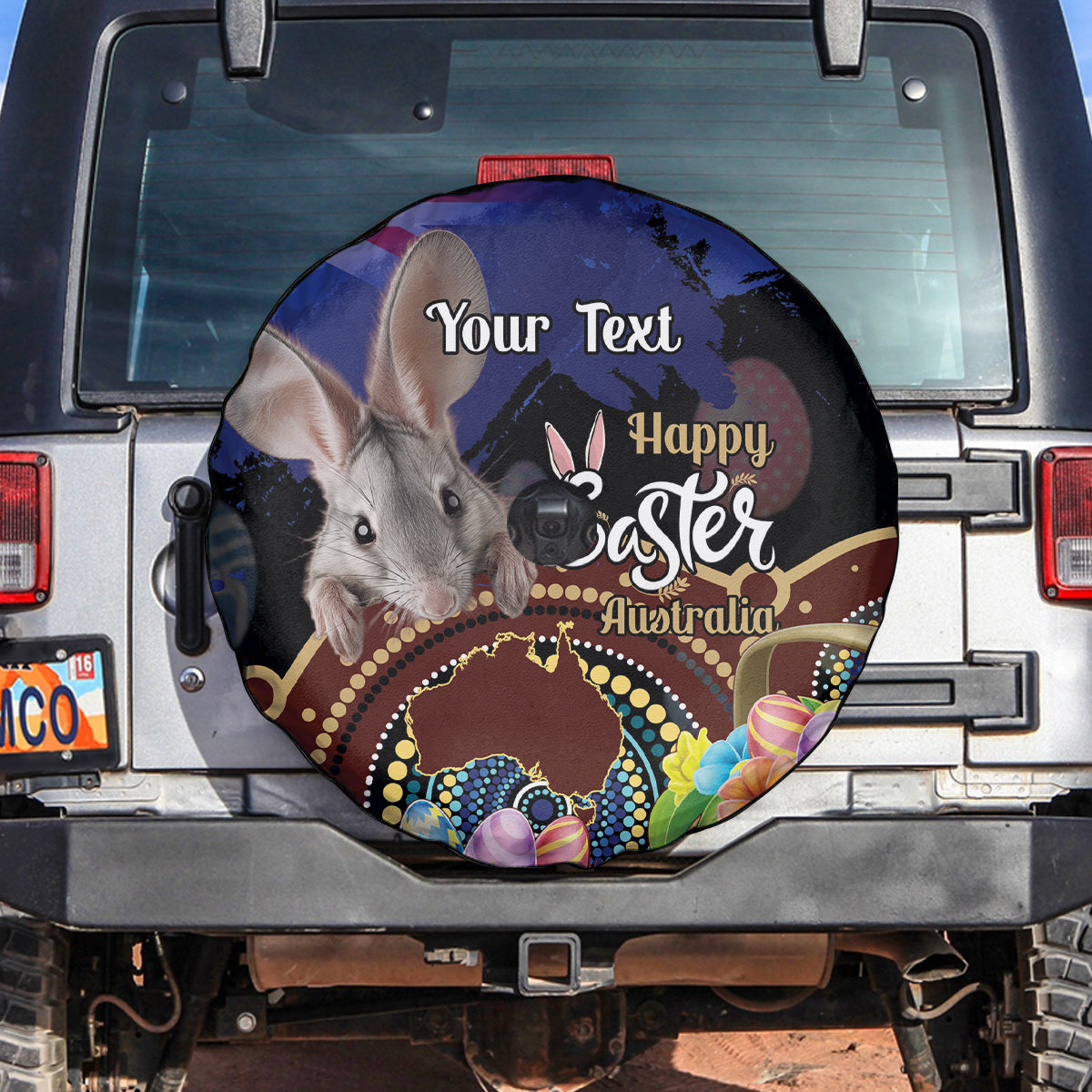 Personalised Australia Easter Day Spare Tire Cover Aussie Bilby Aboriginal Art