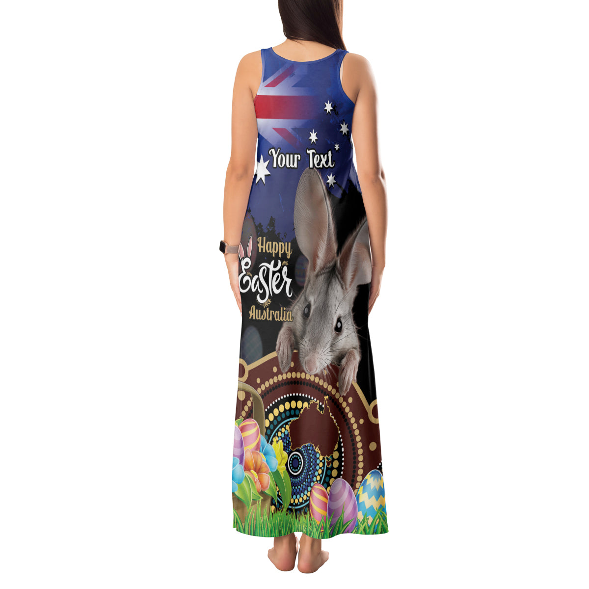 Personalised Australia Easter Day Tank Maxi Dress Aussie Bilby Aboriginal Art
