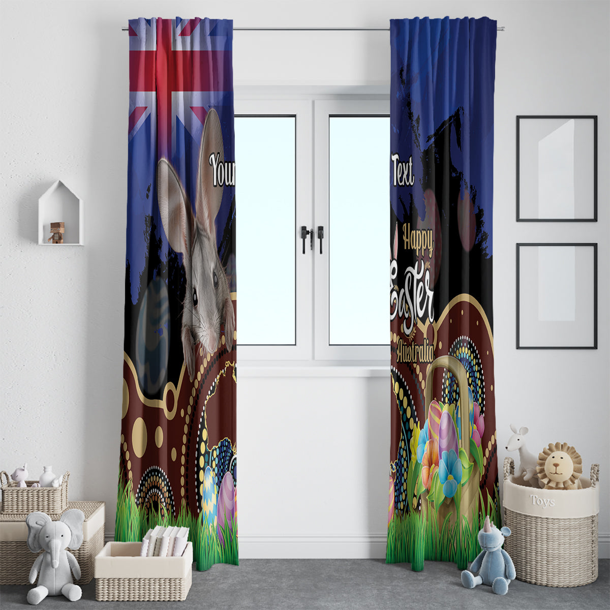 Personalised Australia Easter Day Window Curtain Aussie Bilby Aboriginal Art