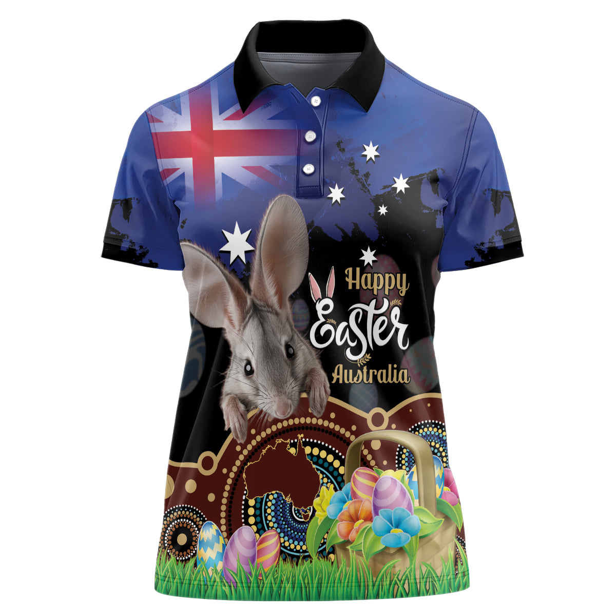Personalised Australia Easter Day Women Polo Shirt Aussie Bilby Aboriginal Art
