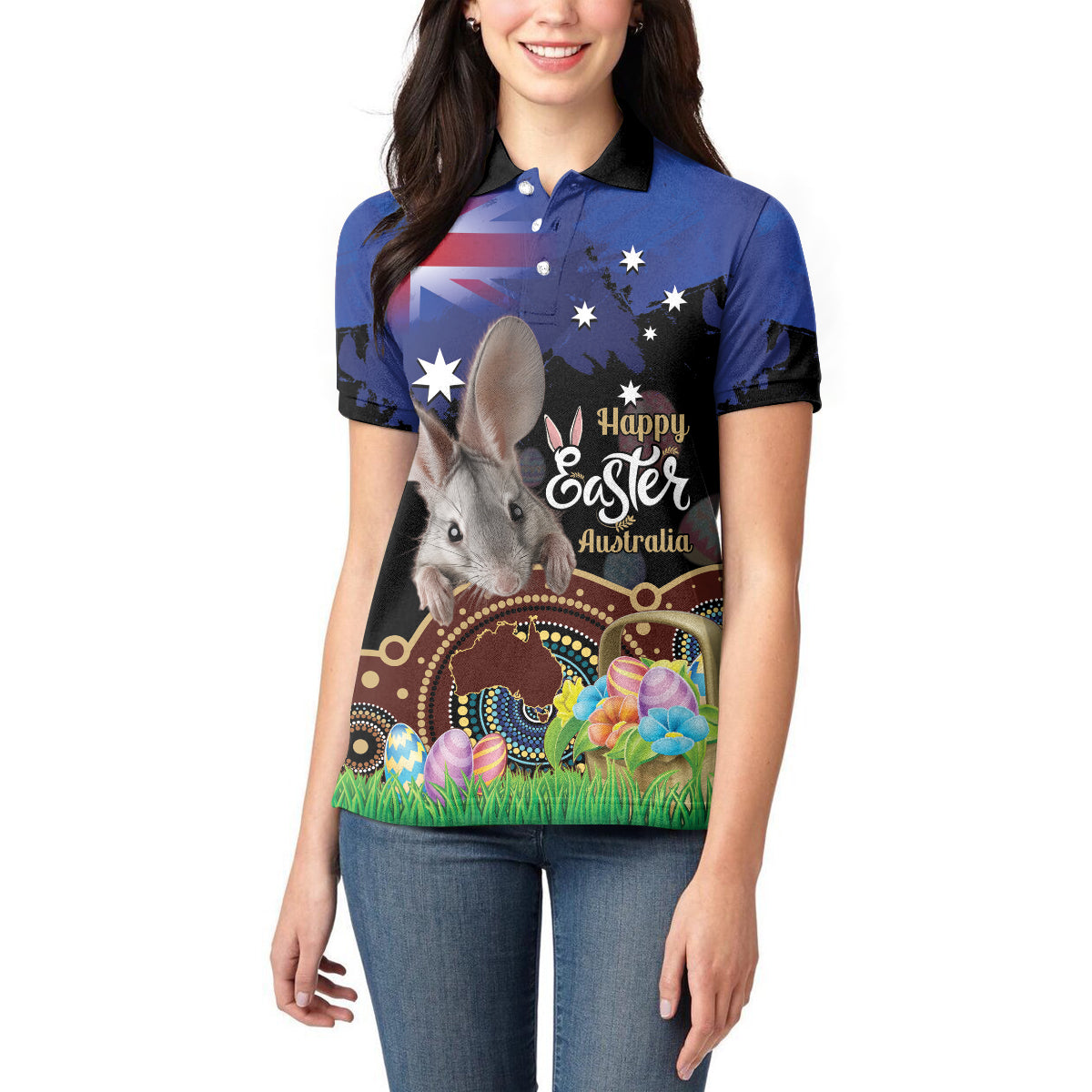 Personalised Australia Easter Day Women Polo Shirt Aussie Bilby Aboriginal Art