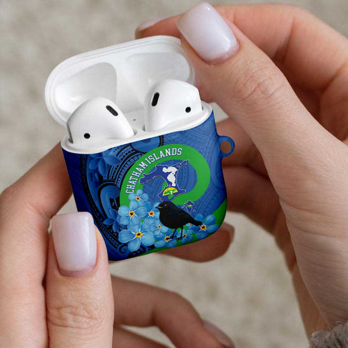 New Zealand Chatham Islands AirPods Case Wharekauri Forget Me Not With Black Robin - Aussie Hoodie