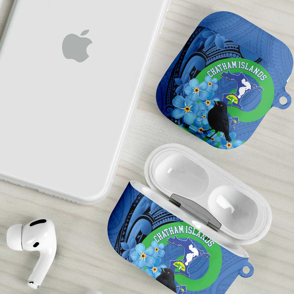 New Zealand Chatham Islands AirPods Case Wharekauri Forget Me Not With Black Robin - Aussie Hoodie