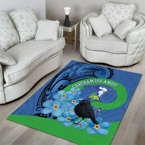 New Zealand Chatham Islands Area Rug Wharekauri Forget Me Not With Black Robin