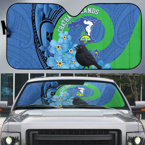 New Zealand Chatham Islands Auto Sun Shade Wharekauri Forget Me Not With Black Robin - Aussie Hoodie