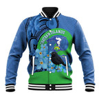 New Zealand Chatham Islands Baseball Jacket Wharekauri Forget Me Not With Black Robin