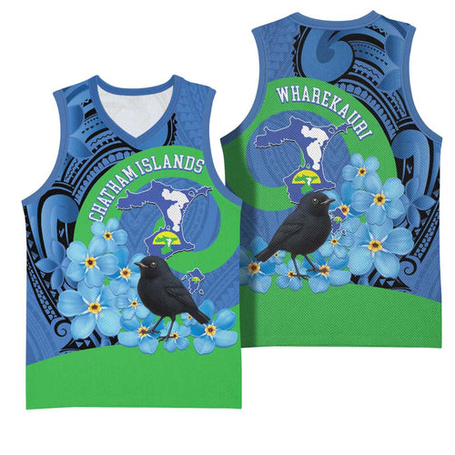 New Zealand Chatham Islands Basketball Jersey Wharekauri Forget Me Not With Black Robin - Aussie Hoodie