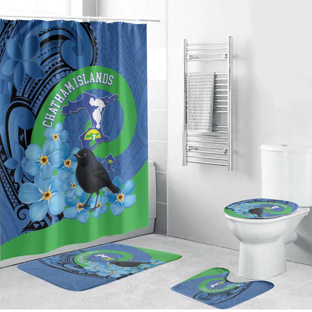 New Zealand Chatham Islands Bathroom Set Wharekauri Forget Me Not With Black Robin - Aussie Hoodie