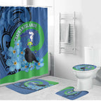 New Zealand Chatham Islands Bathroom Set Wharekauri Forget Me Not With Black Robin - Aussie Hoodie
