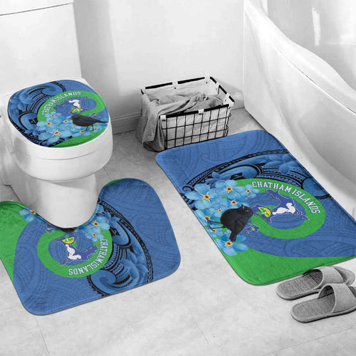 New Zealand Chatham Islands Bathroom Set Wharekauri Forget Me Not With Black Robin - Aussie Hoodie
