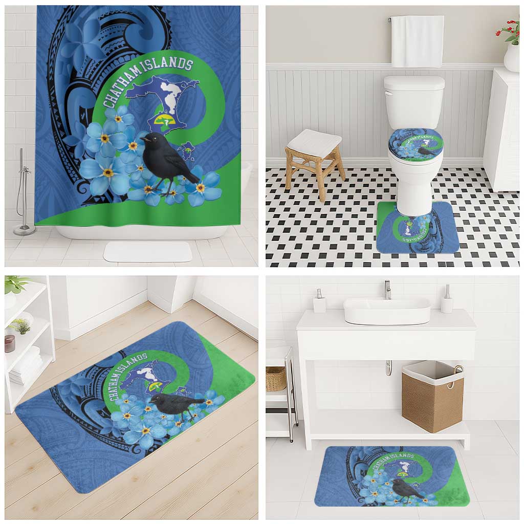 New Zealand Chatham Islands Bathroom Set Wharekauri Forget Me Not With Black Robin - Aussie Hoodie
