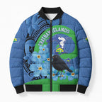New Zealand Chatham Islands Bomber Puffer Jacket Wharekauri Forget Me Not With Black Robin - Aussie Hoodie