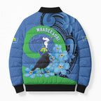 New Zealand Chatham Islands Bomber Puffer Jacket Wharekauri Forget Me Not With Black Robin - Aussie Hoodie