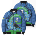 New Zealand Chatham Islands Bomber Puffer Jacket Wharekauri Forget Me Not With Black Robin - Aussie Hoodie