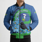 New Zealand Chatham Islands Bomber Puffer Jacket Wharekauri Forget Me Not With Black Robin - Aussie Hoodie