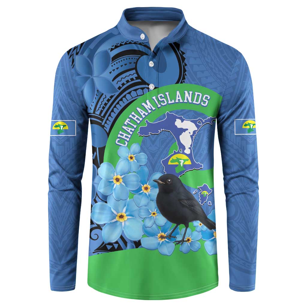 New Zealand Chatham Islands Button Sweatshirt Wharekauri Forget Me Not With Black Robin