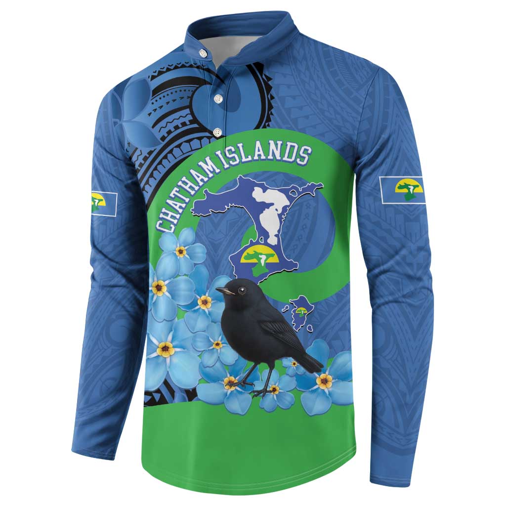 New Zealand Chatham Islands Button Sweatshirt Wharekauri Forget Me Not With Black Robin
