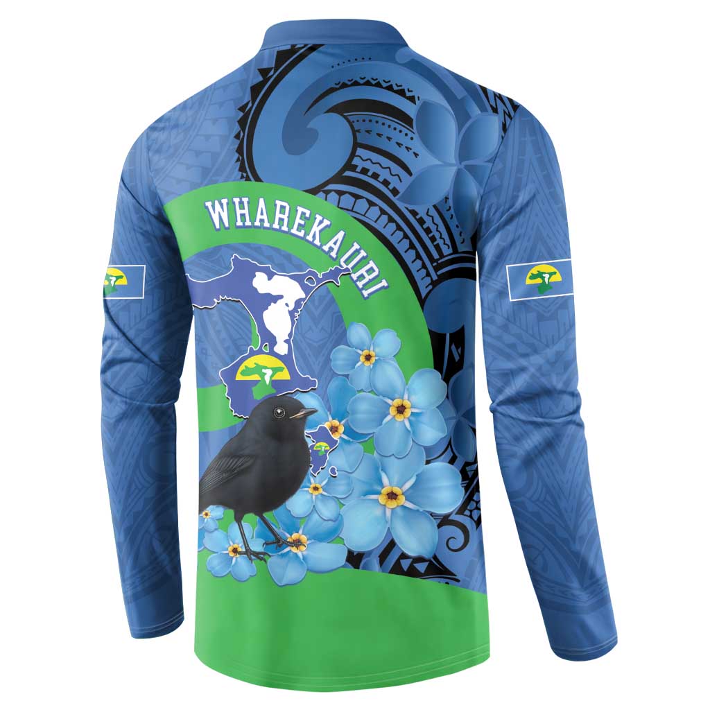 New Zealand Chatham Islands Button Sweatshirt Wharekauri Forget Me Not With Black Robin
