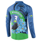 New Zealand Chatham Islands Button Sweatshirt Wharekauri Forget Me Not With Black Robin