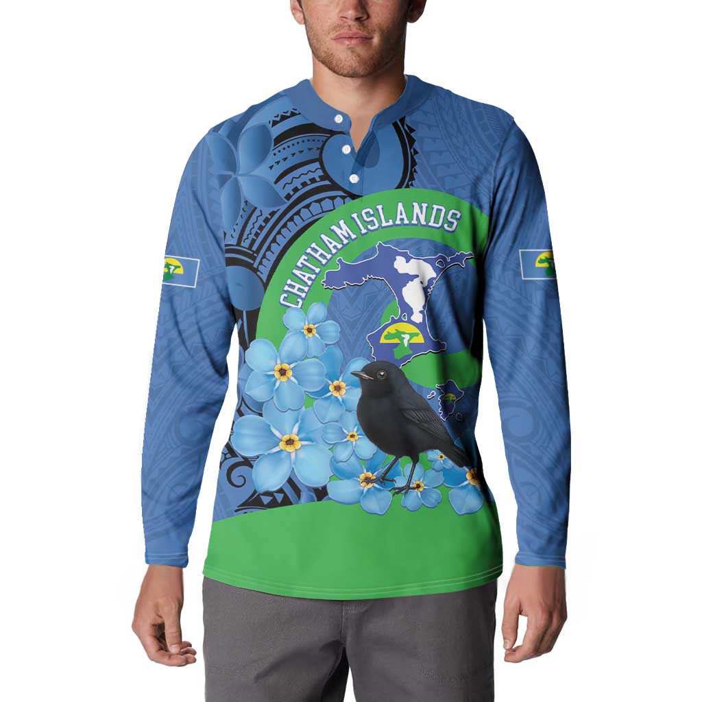 New Zealand Chatham Islands Button Sweatshirt Wharekauri Forget Me Not With Black Robin