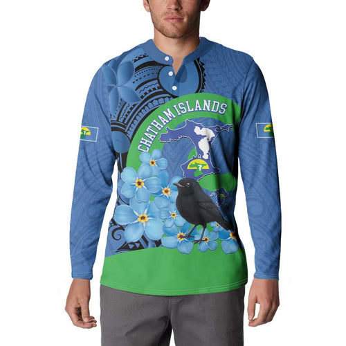 New Zealand Chatham Islands Button Sweatshirt Wharekauri Forget Me Not With Black Robin