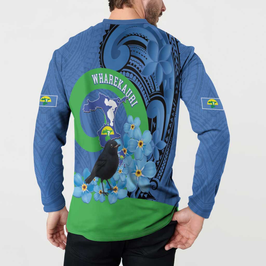 New Zealand Chatham Islands Button Sweatshirt Wharekauri Forget Me Not With Black Robin