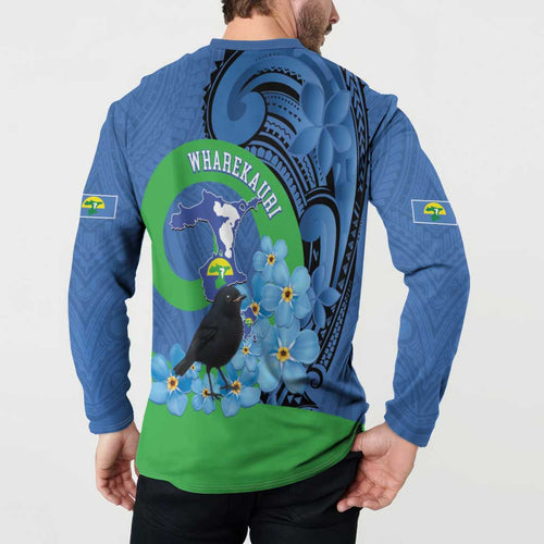 New Zealand Chatham Islands Button Sweatshirt Wharekauri Forget Me Not With Black Robin