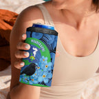 New Zealand Chatham Islands 4 in 1 Can Cooler Tumbler Wharekauri Forget Me Not With Black Robin