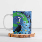 New Zealand Chatham Islands Ceramic Mug Wharekauri Forget Me Not With Black Robin - Aussie Hoodie