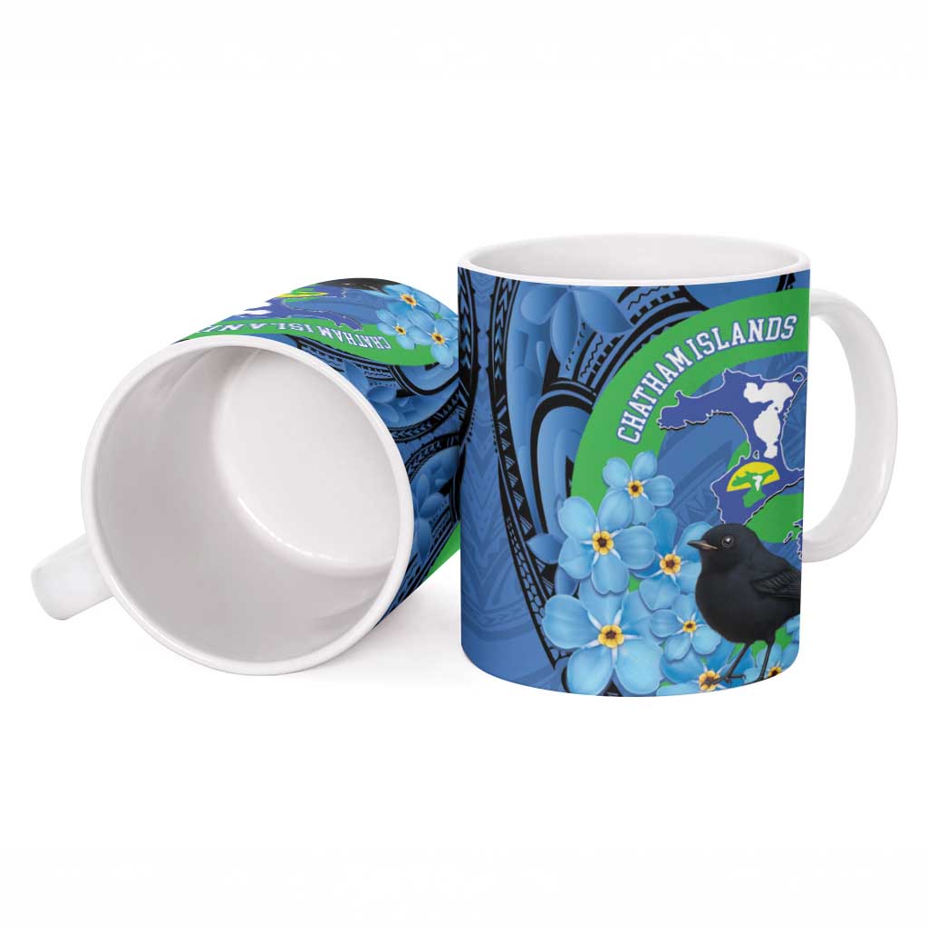 New Zealand Chatham Islands Ceramic Mug Wharekauri Forget Me Not With Black Robin - Aussie Hoodie