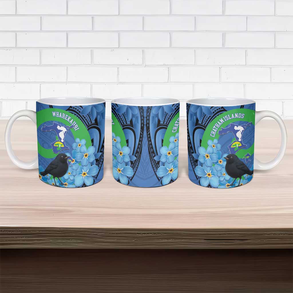 New Zealand Chatham Islands Ceramic Mug Wharekauri Forget Me Not With Black Robin - Aussie Hoodie