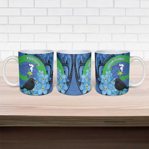 New Zealand Chatham Islands Ceramic Mug Wharekauri Forget Me Not With Black Robin - Aussie Hoodie