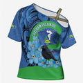 New Zealand Chatham Islands Cross Shoulder Shirt Wharekauri Forget Me Not With Black Robin - Aussie Hoodie
