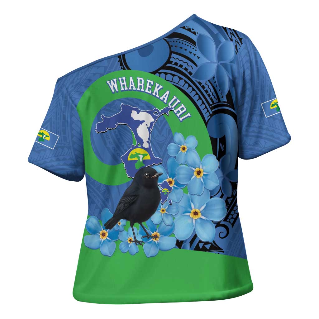 New Zealand Chatham Islands Cross Shoulder Shirt Wharekauri Forget Me Not With Black Robin - Aussie Hoodie