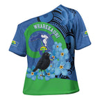 New Zealand Chatham Islands Cross Shoulder Shirt Wharekauri Forget Me Not With Black Robin - Aussie Hoodie