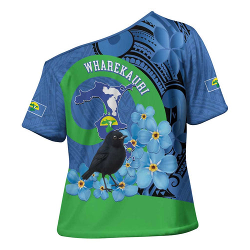 New Zealand Chatham Islands Cross Shoulder Shirt Wharekauri Forget Me Not With Black Robin - Aussie Hoodie