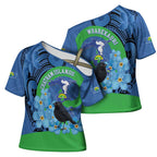 New Zealand Chatham Islands Cross Shoulder Shirt Wharekauri Forget Me Not With Black Robin - Aussie Hoodie