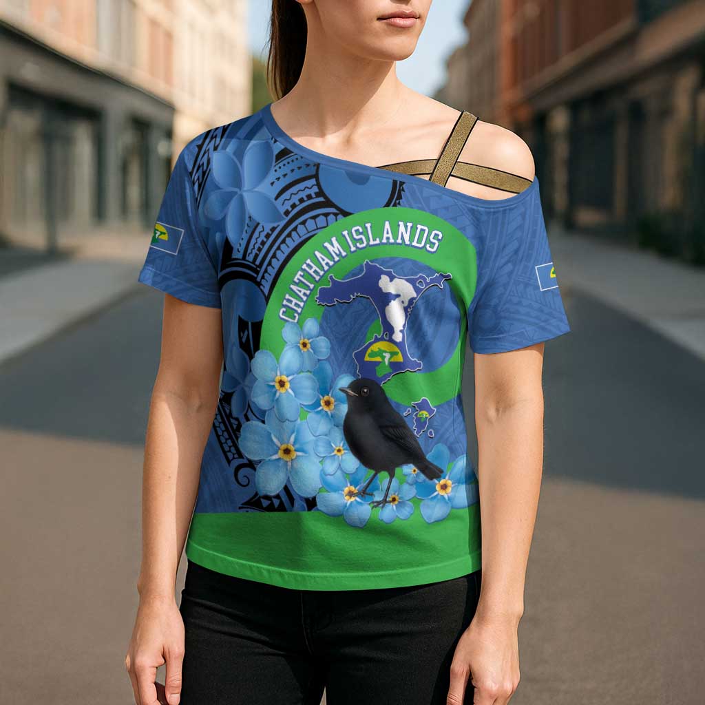 New Zealand Chatham Islands Cross Shoulder Shirt Wharekauri Forget Me Not With Black Robin - Aussie Hoodie